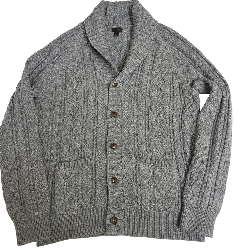 J. Crew Gray Cable-Knit Shawl Collar Cardigan
